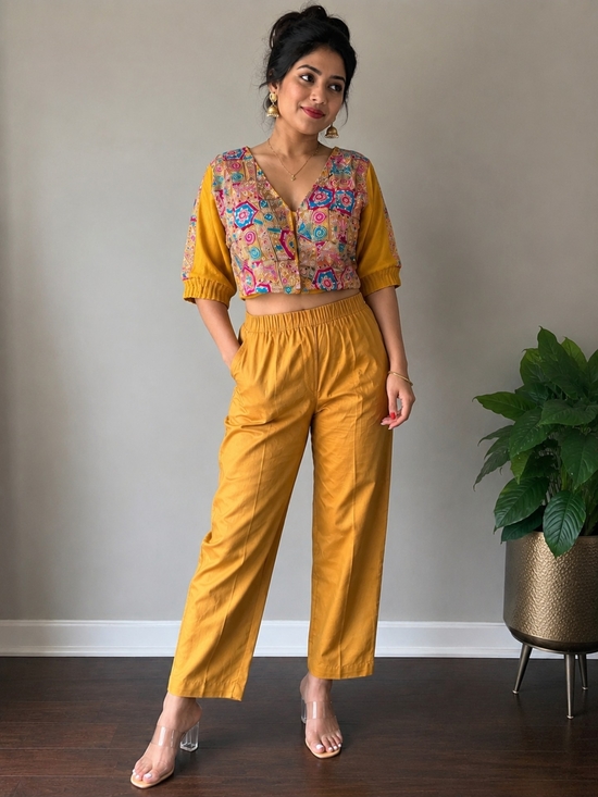 The Unbranded Brand Pants - Indian Embroidered 2 Pc Set Crop Top Pants Gold Boho Festival Women's XL NWT